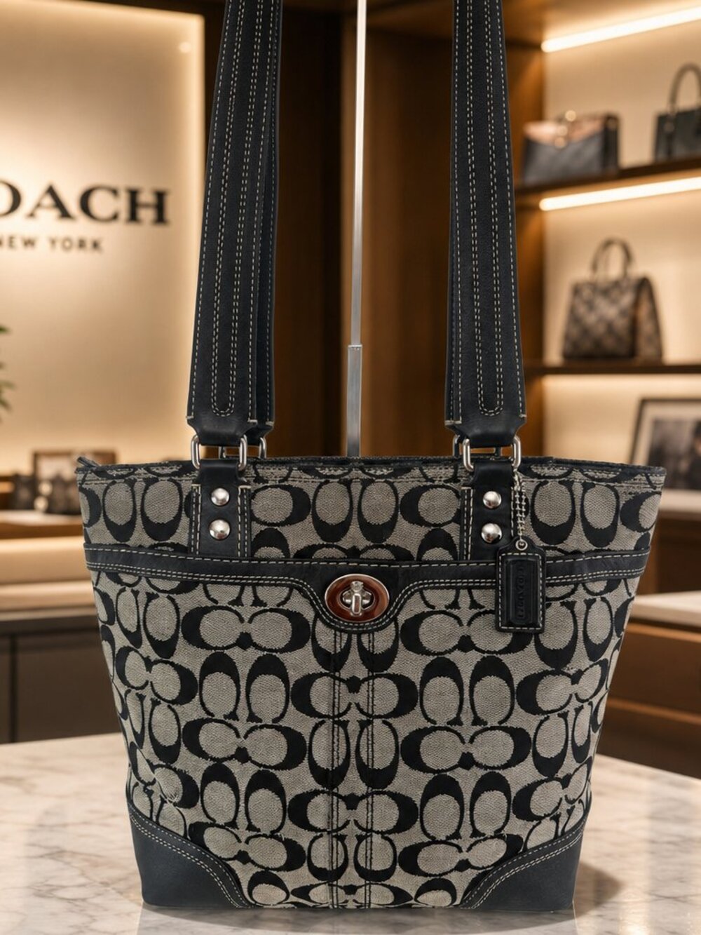 Coach Hampton Signature Turnlock Tote